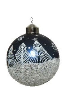 Ornament Ball Blue/Teal with Trees and Stars