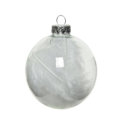 Ornament Glass Ball with White Feather Inside