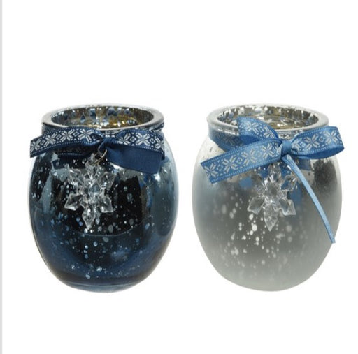 Candle Holder -blue mercury glass