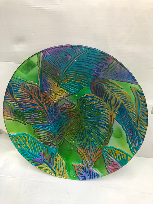 Bird Bath 18” Glass palm leaves