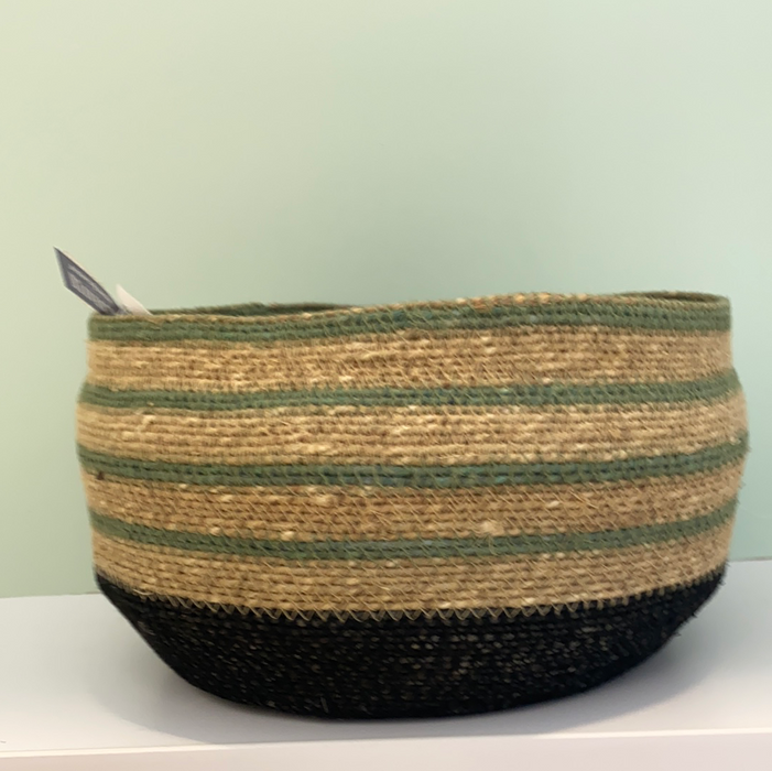 Basket sea grass black and teal stripe