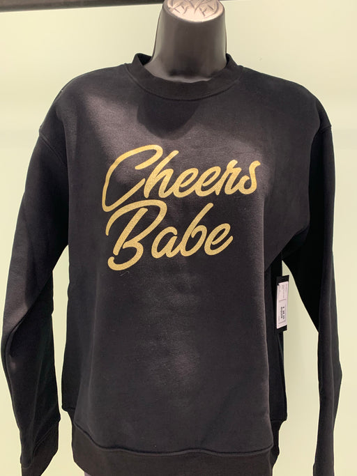 Sweatshirt - "Cheers Babe" - Black & Gold Glitter