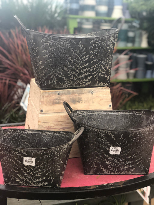 Tin Pots with Embossed Leaf pattern